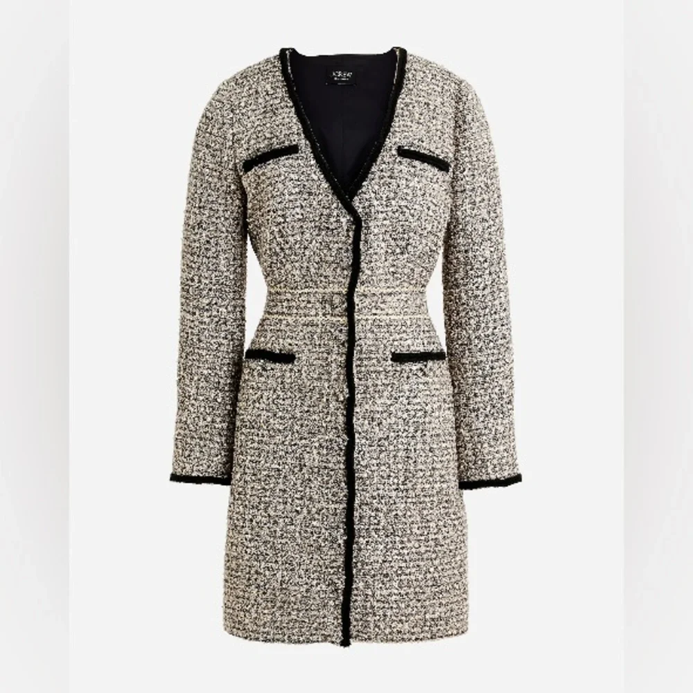 J crew Collection V-neck lady dress in tinsel tweed  Gold Grey Lurex Tweed